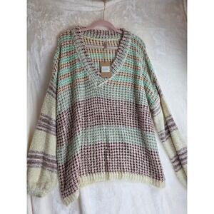 Jardin‎ by Macris Women's M L Striped V Neck Knit Sweater NWT